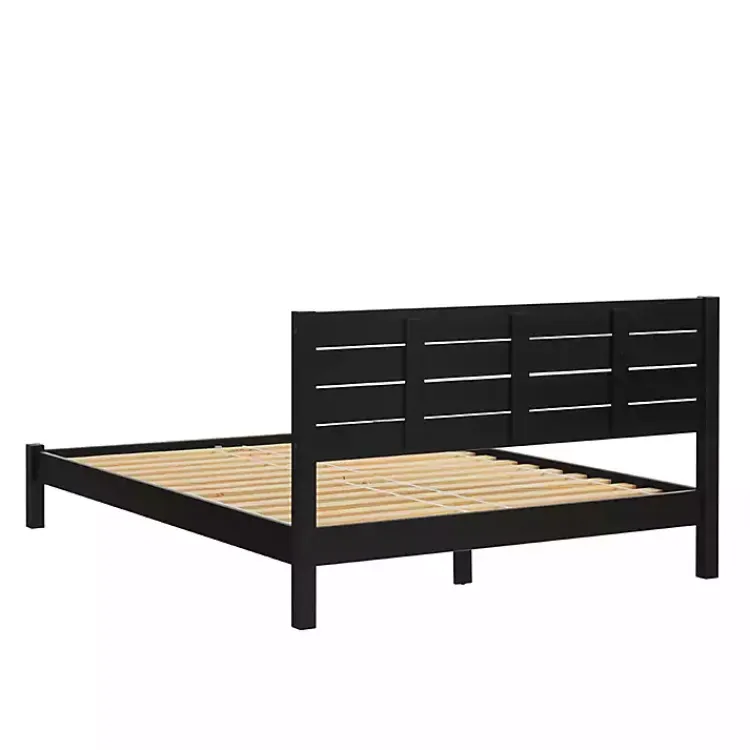 Kirklands Home Pine Wood Slatted Headboard Queen Bed Black Hot