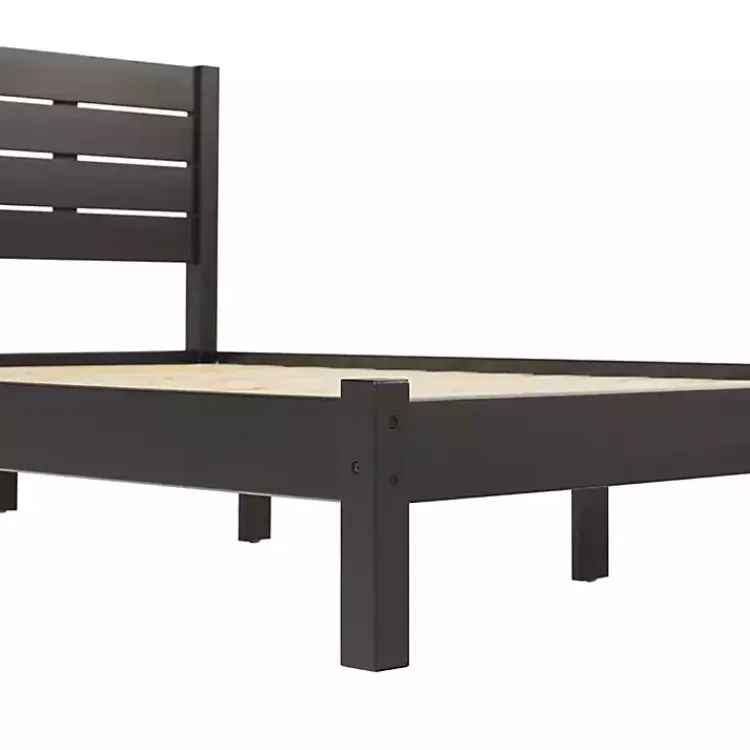 Kirklands Home Pine Wood Slatted Headboard Queen Bed Black Hot