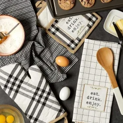 Kirklands Home Black Plaid Eat Drink Enjoy 4-pc. Dish Towel Set New