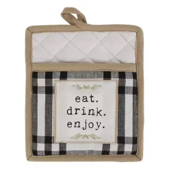 Kirklands Home Black Plaid Eat Drink Enjoy 4-pc. Dish Towel Set New