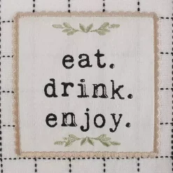 Kirklands Home Black Plaid Eat Drink Enjoy 4-pc. Dish Towel Set New
