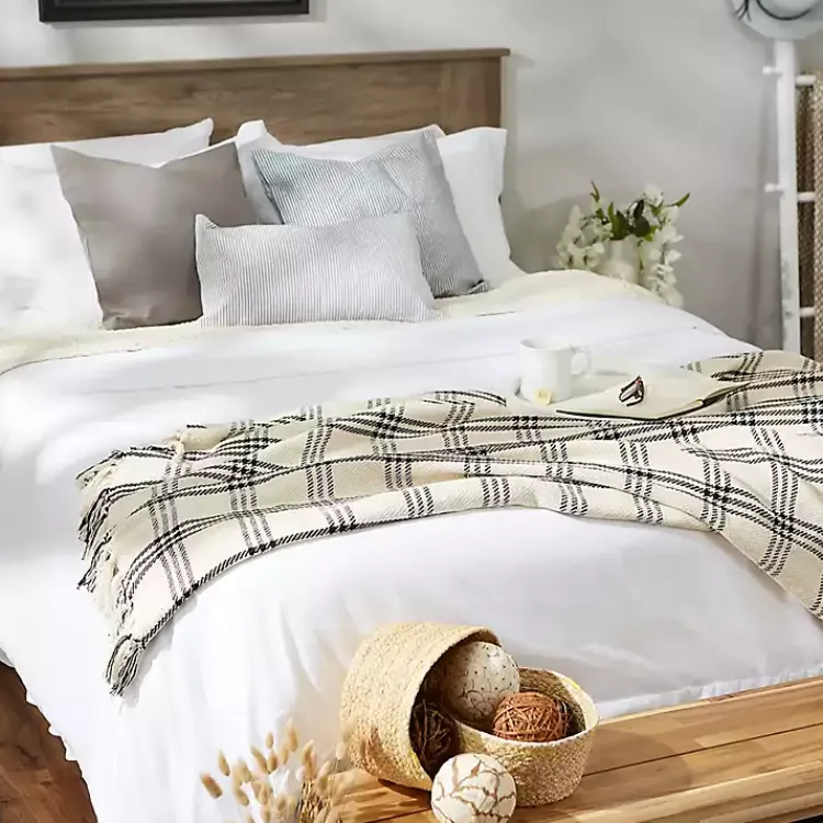 Blankets & Throws>Kirklands Home Plaid Fringe Throw Black