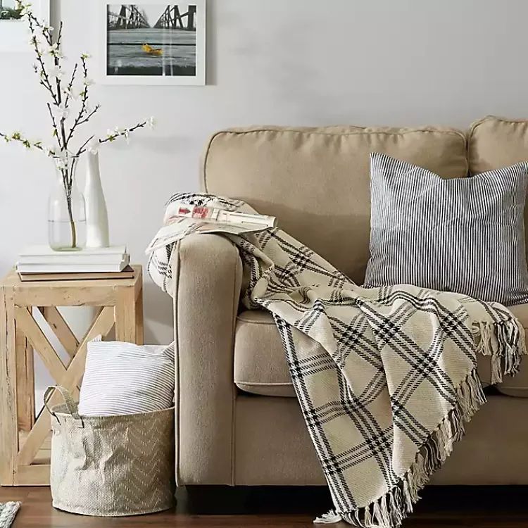 Blankets & Throws>Kirklands Home Plaid Fringe Throw Black