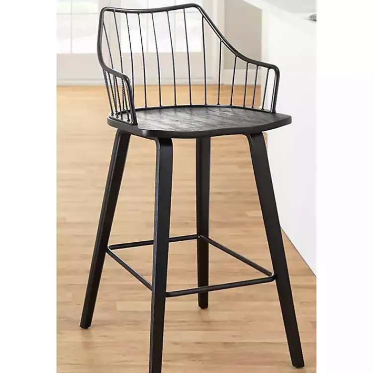 Kirklands Home Poplar Wood Swivel Counter Stool Black Best