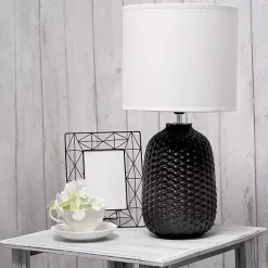 Kirklands Home Purled Ceramic Table Lamp Black New