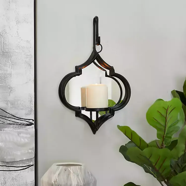 Sconces>Kirklands Home Quatrefoil Mirrored Wall Sconce Black
