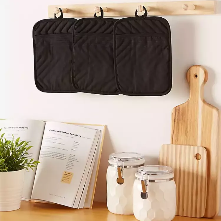 Kirklands Home Quilted 3-pc. Potholder Set Black Clearance