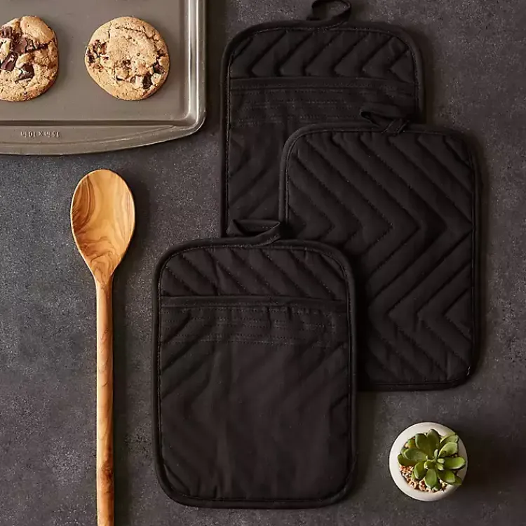 Kirklands Home Quilted 3-pc. Potholder Set Black Clearance