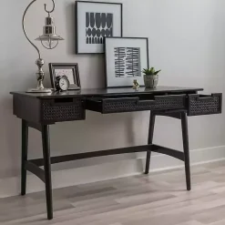 Kirklands Home Rattan Ryker Desk Black