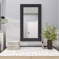 Kirklands Home Black Rectangular Wood Wall Mirror, 24x42 in. Online