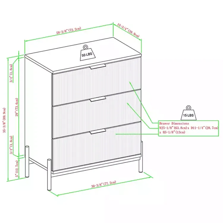 Kirklands Home Reeded 3-Drawer Dresser Black Outlet