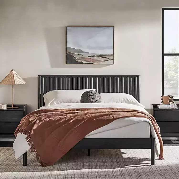 Kirklands Home Reeded Headboard Queen Bed Black Clearance