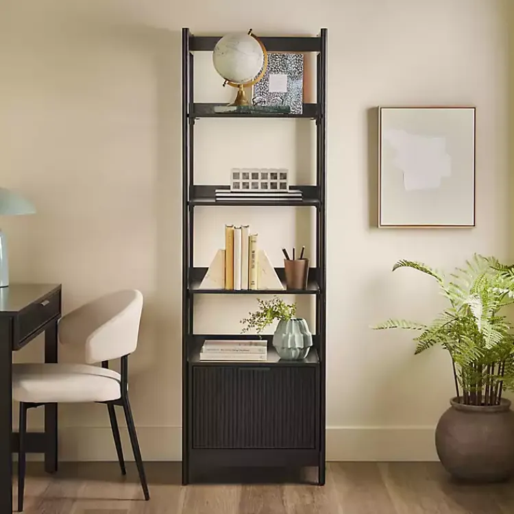 Kirklands Home Reeded Wood Holmes Narrow Bookcase Black Clearance