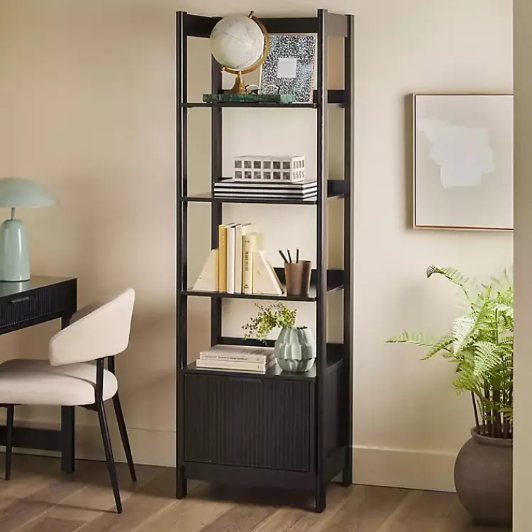 Kirklands Home Reeded Wood Holmes Narrow Bookcase Black Clearance