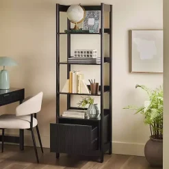 Kirklands Home Reeded Wood Holmes Narrow Bookcase Black Clearance