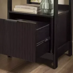 Kirklands Home Reeded Wood Holmes Narrow Bookcase Black Clearance
