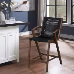 Kirklands Home Rope and Brown Wood Counter Stool Black Outlet