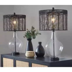 Kirklands Home Rope Jenny Table Lamps, Set of 2 Black New