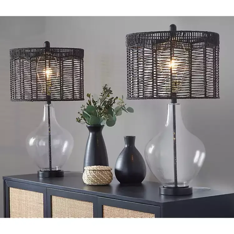 Kirklands Home Rope Jenny Table Lamps, Set of 2 Black New