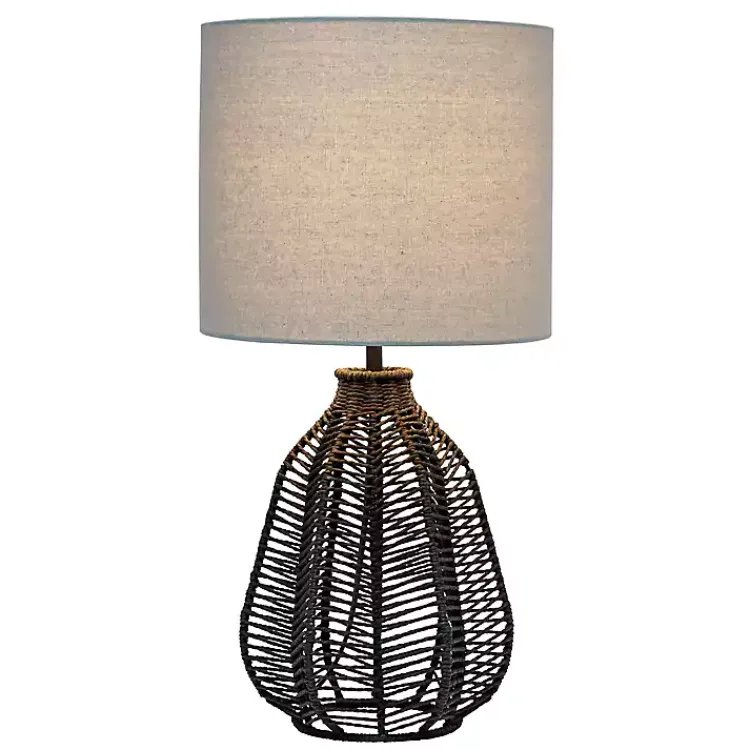Kirklands Home Black Rope Woven Table Lamp White