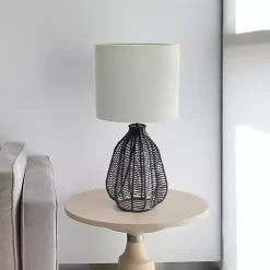 Kirklands Home Black Rope Woven Table Lamp White