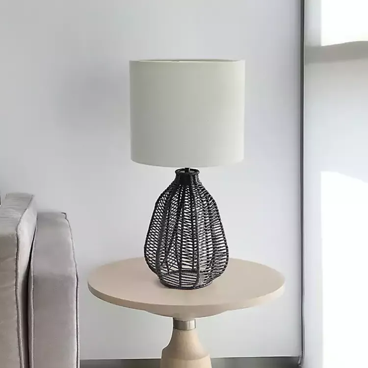 Kirklands Home Black Rope Woven Table Lamp White