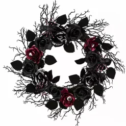 Halloween>Kirklands Home Black Rose Halloween Wreath