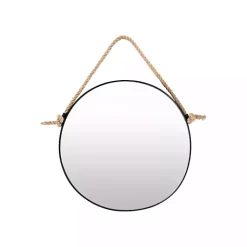 Kirklands Home Black Round Framed Mirror with Rope Hot