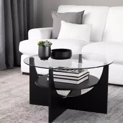 Kirklands Home Round Glass Coffee Table Black Clearance