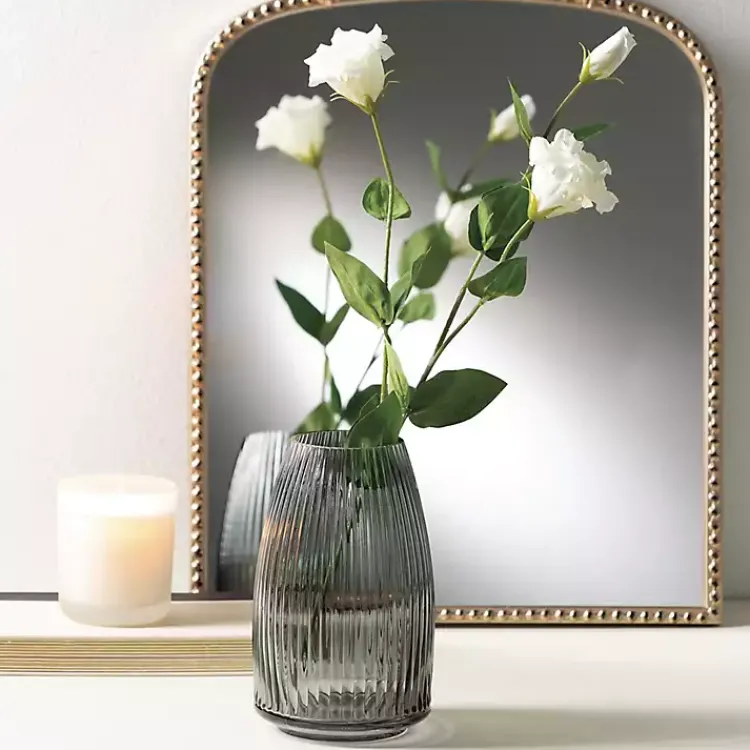 Vases>Kirklands Home Round Ribbed Glass Vase Black