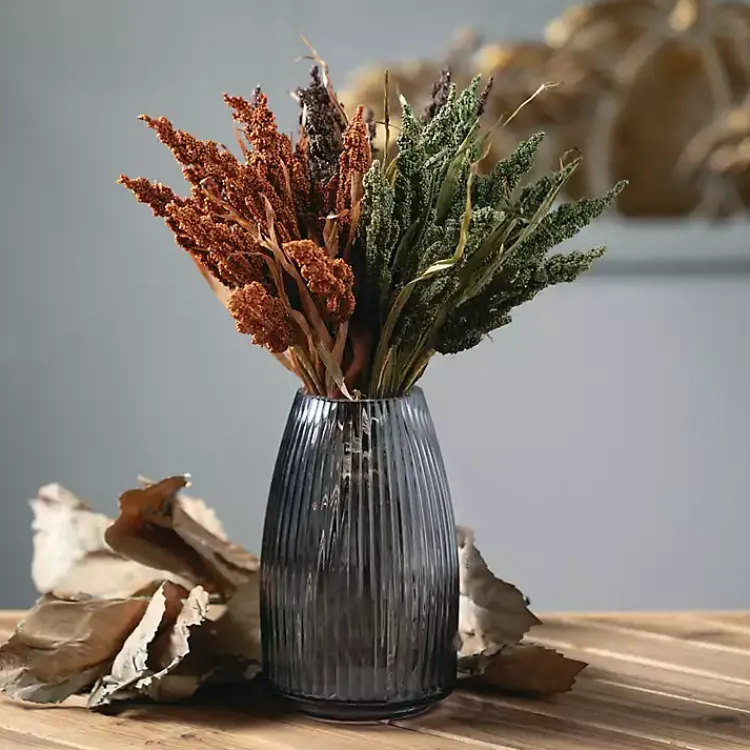 Vases>Kirklands Home Round Ribbed Glass Vase Black