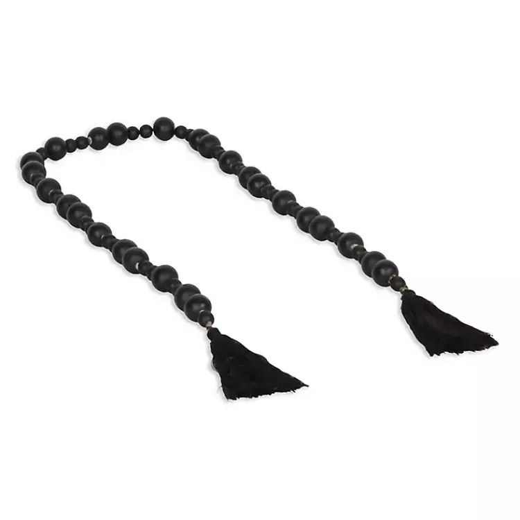 Decorative Accents>Kirklands Home Round Wood Bead Tassel Garland Black