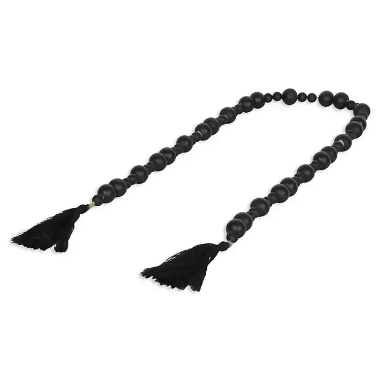 Decorative Accents>Kirklands Home Round Wood Bead Tassel Garland Black