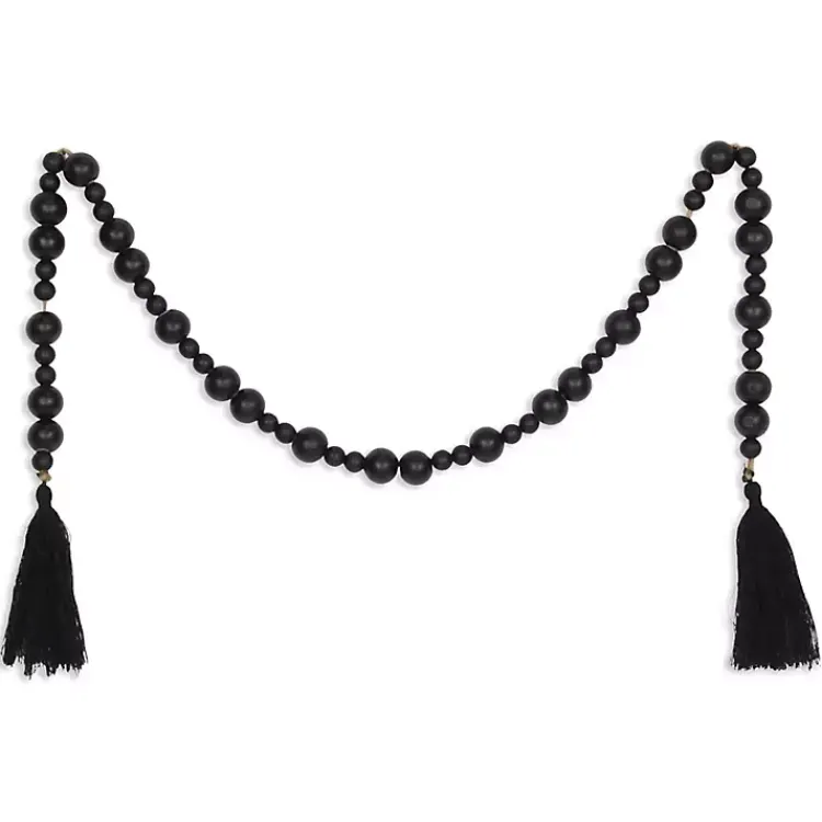 Decorative Accents>Kirklands Home Round Wood Bead Tassel Garland Black