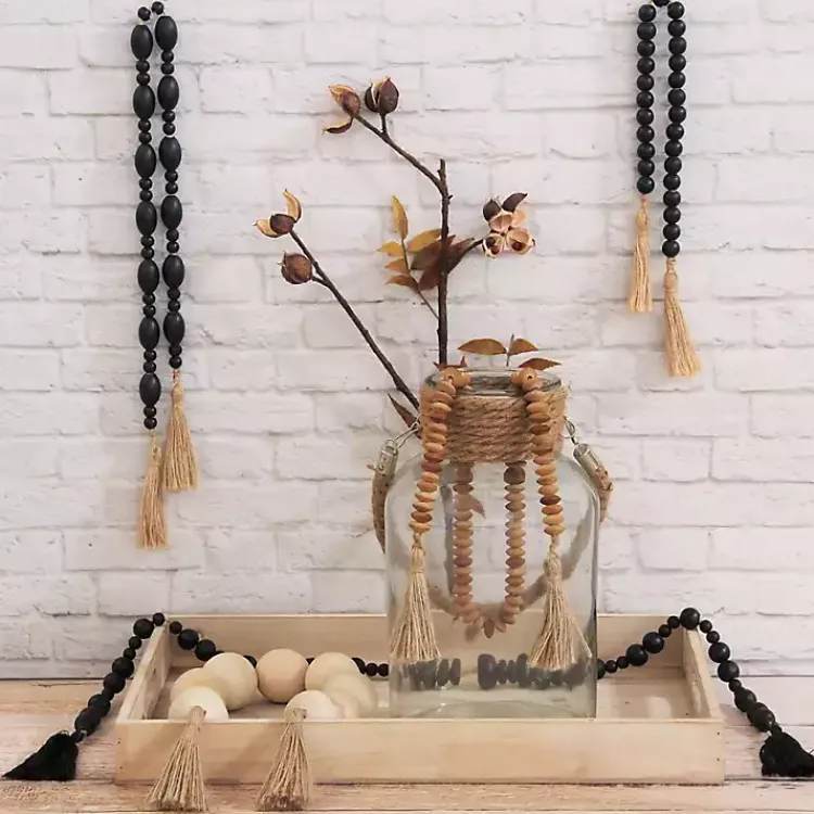 Decorative Accents>Kirklands Home Round Wood Bead Tassel Garland Black