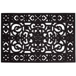 Kirklands Home Scroll Border Rubber Doormat, 36x24 Black Clearance