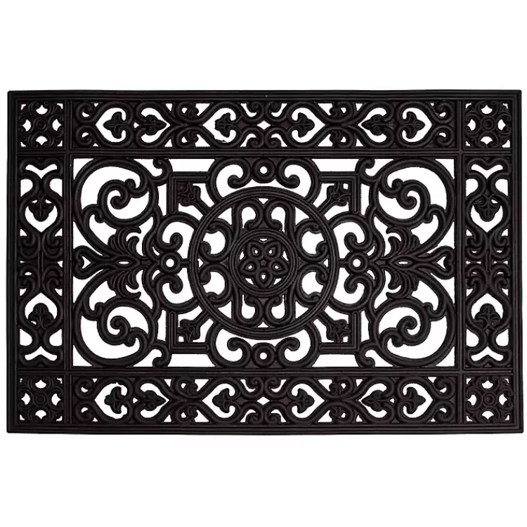 Kirklands Home Scroll Border Rubber Doormat, 36x24 Black Clearance