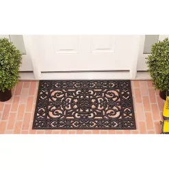 Kirklands Home Scroll Border Rubber Doormat, 36x24 Black Clearance