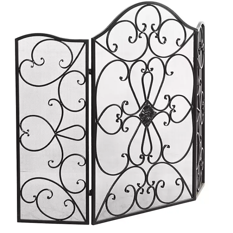 Fireplace Accessories>Kirklands Home Black Scroll Work Metal Fireplace Screen