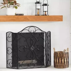 Fireplace Accessories>Kirklands Home Black Scroll Work Metal Fireplace Screen