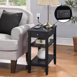 Kirklands Home 2-Shelf Charging Accent Table Black Best