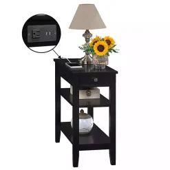 Kirklands Home 2-Shelf Charging Accent Table Black Best