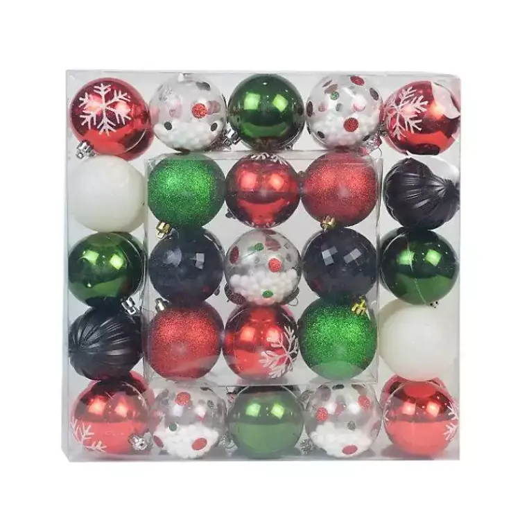 Christmas Ornaments>Kirklands Home Black Shiny Matte Frosted 40-pc. Ornament Set Red