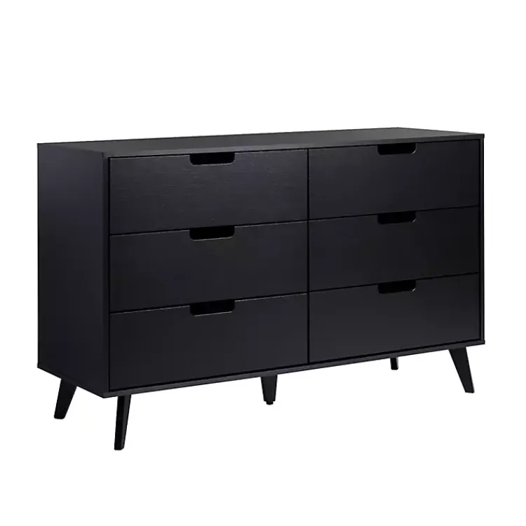Kirklands Home Simple Grooved Handle 6-Drawer Dresser Black New