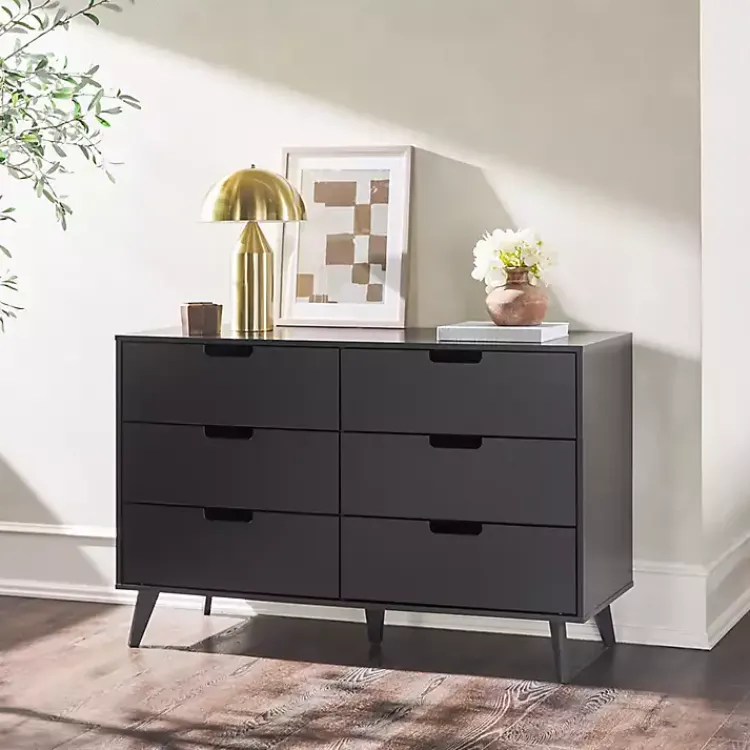 Kirklands Home Simple Grooved Handle 6-Drawer Dresser Black New