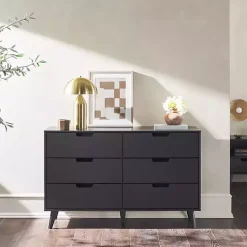 Kirklands Home Simple Grooved Handle 6-Drawer Dresser Black New