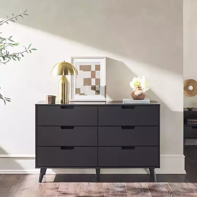 Kirklands Home Simple Grooved Handle 6-Drawer Dresser Black New