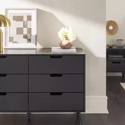 Kirklands Home Simple Grooved Handle 6-Drawer Dresser Black New