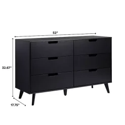 Kirklands Home Simple Grooved Handle 6-Drawer Dresser Black New