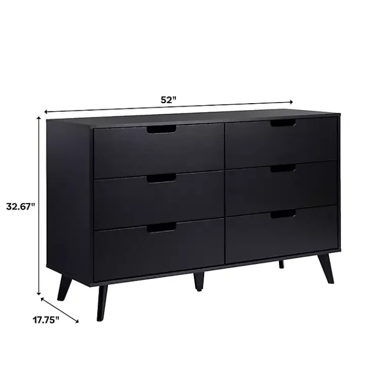 Kirklands Home Simple Grooved Handle 6-Drawer Dresser Black New